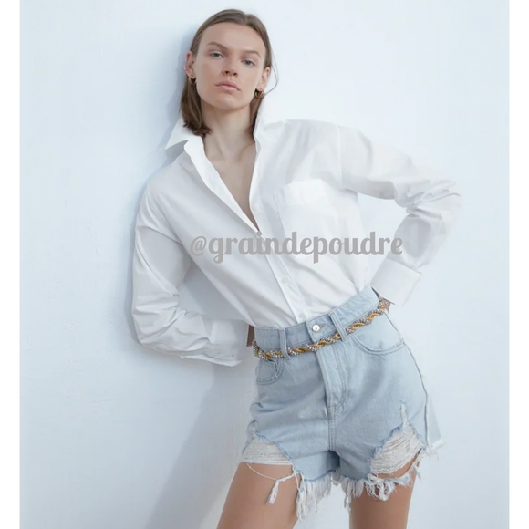 Zara Fringe Destroyed Ripped Denim Short 32 34 0 2 - Picture 7 of 7